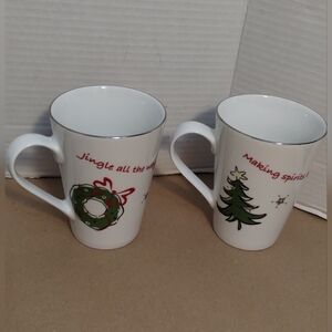 JCPenney White Ceramic Christmas Mugs with Festive Designs